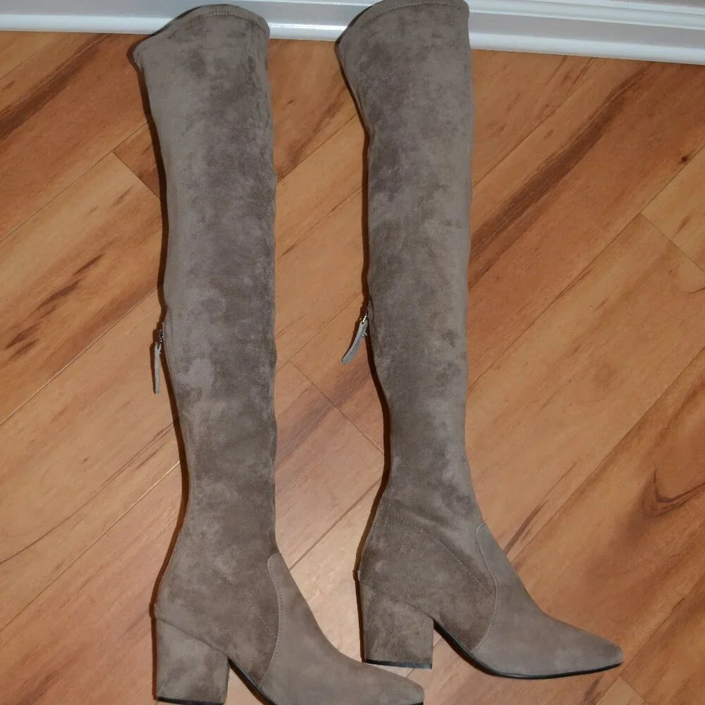 Vero Cuoio Soft Suede leather Taupe Gray Over the knee Thigh high Boots 250/8